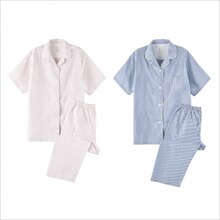 Conjunto de pijama a rayas para hombre, ropa de dormir informal de verano, 100% algodón, cárdigan con cuello vuelto, camisa y pantalones a media pierna