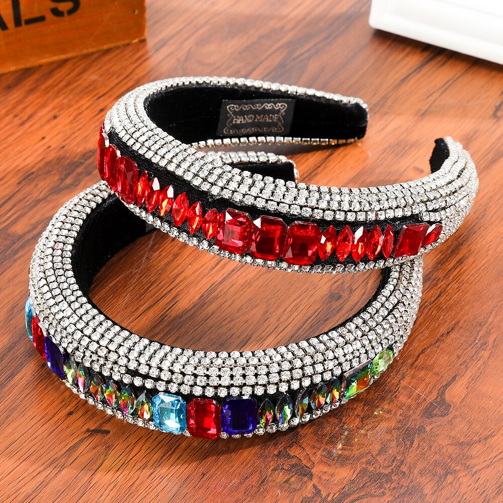 Molans prachtige grote gekleurde edelstenen hoofdband met brede rand, heldere diamantsteek, handmatige haarband, haaraccessoires voor vrouwen