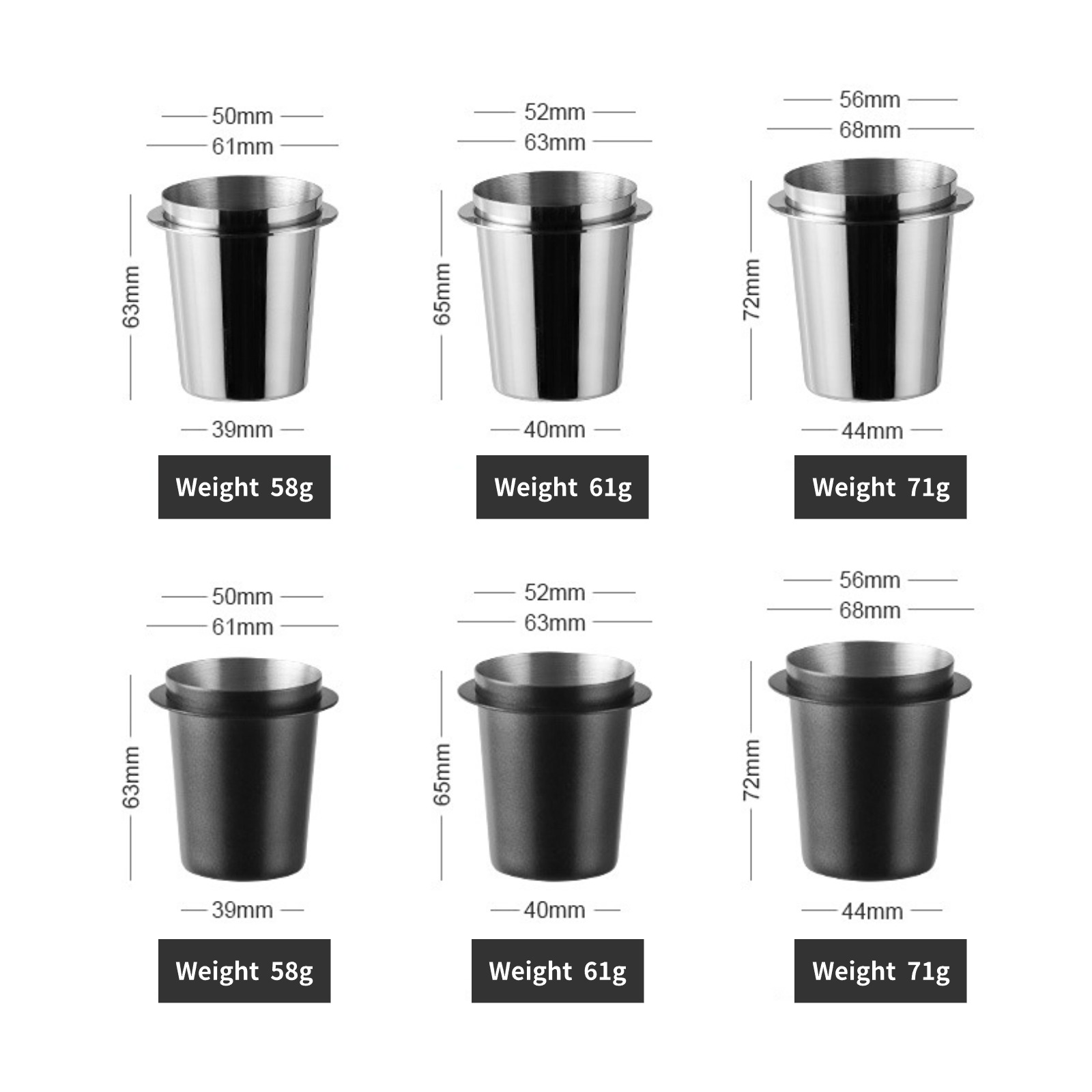 Coffee Dosing Cup Sniffing Mug for Espresso Machine Wear Resistant Stainless Steel Coffee Dosing Cup 58/53/51mm