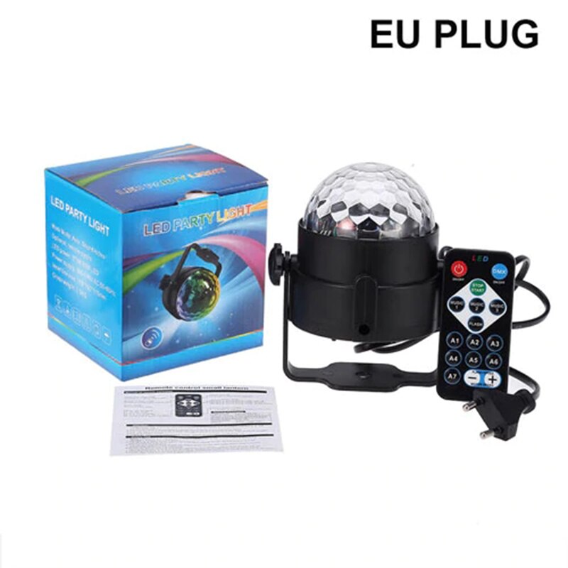 Sound Activated Roterende Disco Ball Party Verlichting Strobe Light Mini 3W Rgb Led Podium Verlichting Voor Kerst Thuis Ktv bruiloft Tonen: EU Plug