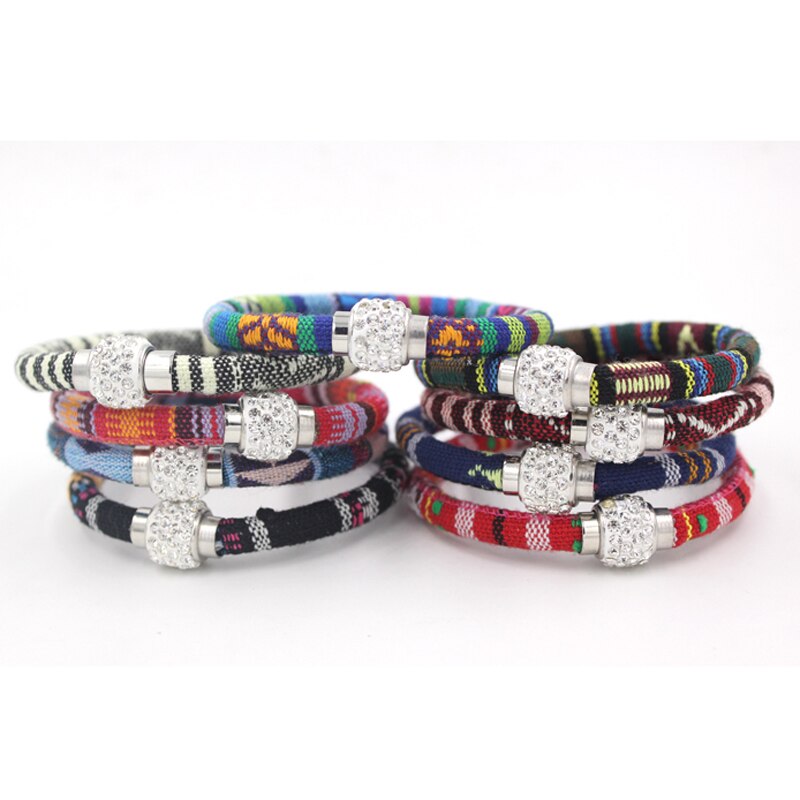 9 Kleuren Crystal Magnectic Dichter Bangle Armband Etnische Mexicaanse Stijl Katoenen Touw Boho Armbanden Voor Vrouwen Bijoux Pulsera