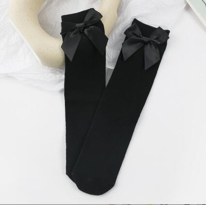 Jambières en coton pour bébé fille, bas en dentelle avec double aiguille et nœud papillon, tenue chaude pour les jambes,: black