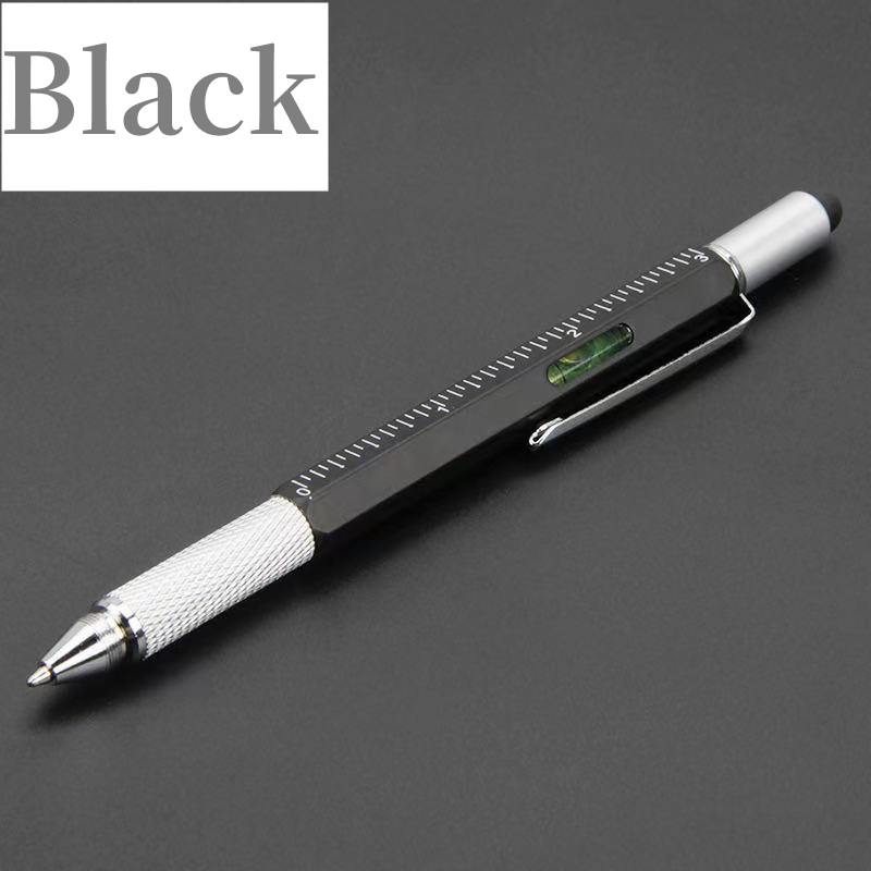 Bolígrafo multifunción 7 en 1, herramienta de mano moderna, regla técnica de medida, destornillador, pantalla táctil, Stylus Spirit Level,: Negro