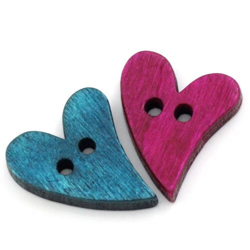 DIY 100PCs Hout Naaien Knoppen Hart Liefde 2 Gaten Gemengde Scrapbook 7/8 "x 5/8 21mm