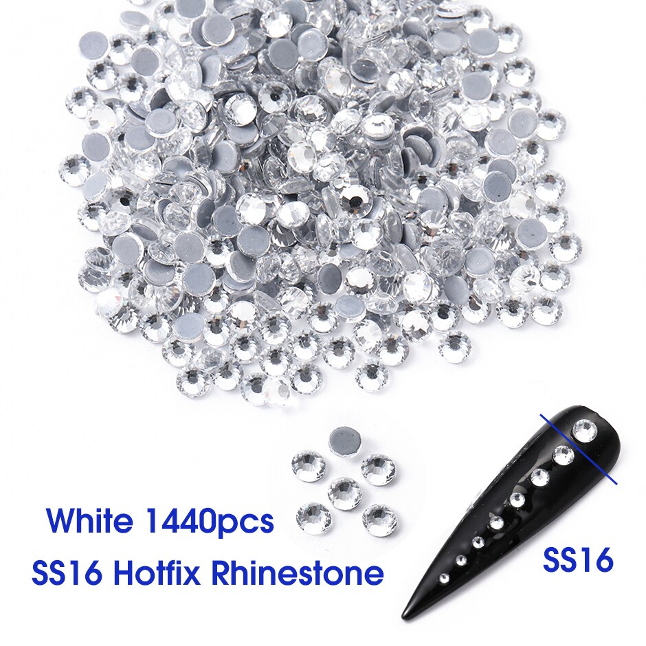 1440pc super glitter krystal ab  ss3-ss20 hotfix rhinsten på negle dekoration fix flad ryg strass nail art sten  le1610: Hvid  ss16