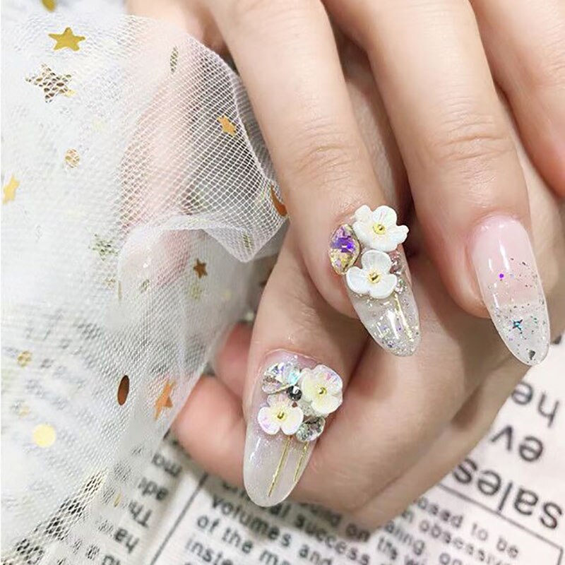 50 unids/lote de adornos de flores de fantasía para manicura, adornos de 3,5 pétalos de lavanda mate, Aurora, dijes para decoración de uñas, 6-10