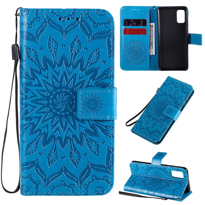 Telefoon Case Voor Honor 9S Cover Met Landyard Kaartsleuven Portemonnee Stijl Honor 9S Lederen Telefoon Cover 3D patroon Bloem Retro Cases: Blue Case