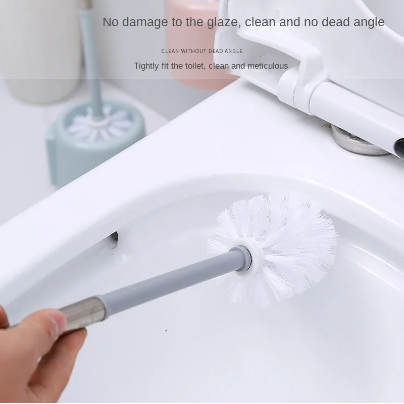 Baderomstilbehør toalettbørste med holder, flatt hode, fleksible børster, hullfri veggmontert toalettbørste med spalteplass