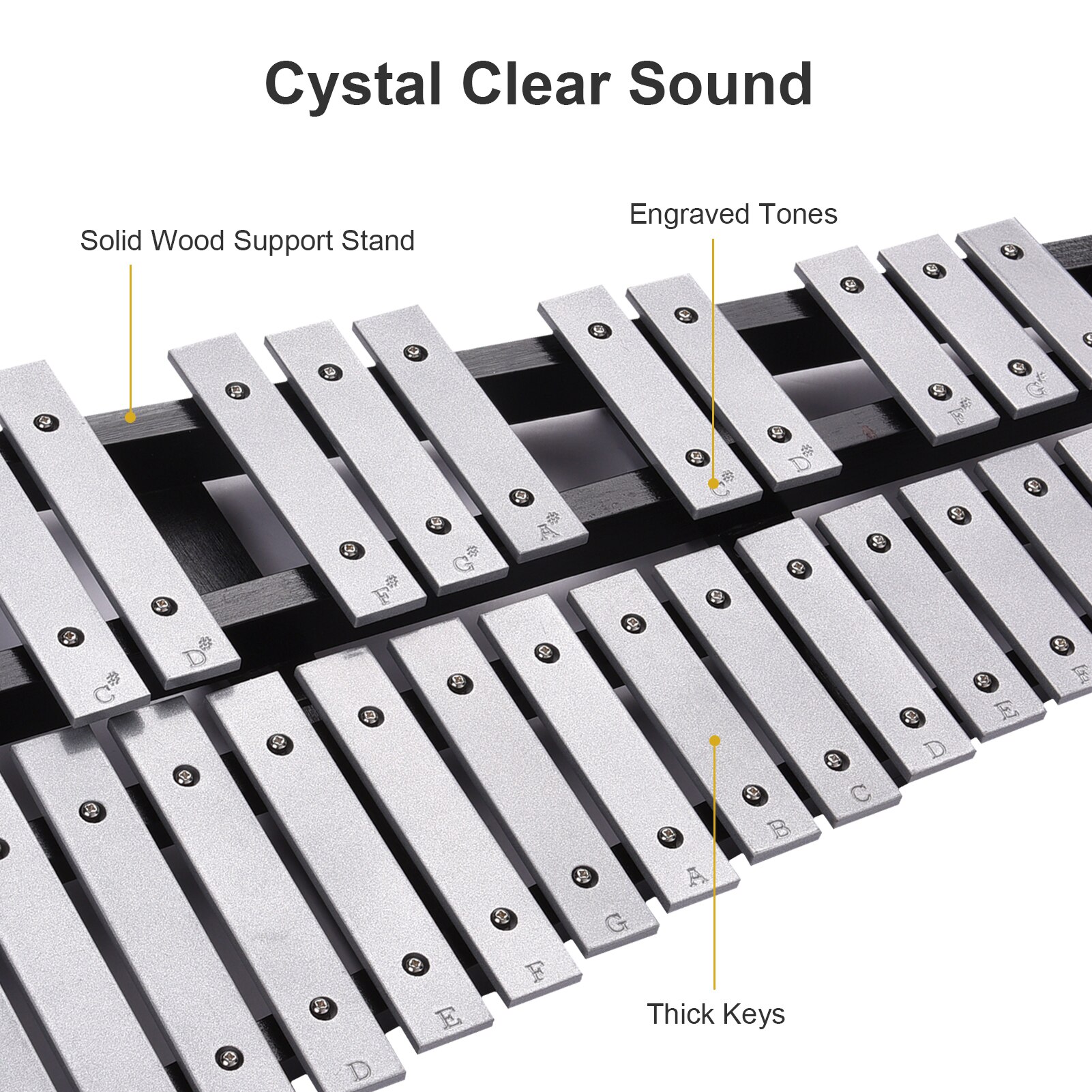 Foldable 30 Note Glockenspiel Xylophone Wooden Frame Aluminum Bars Educational Percussion Musical Instrument with Bag 25Key