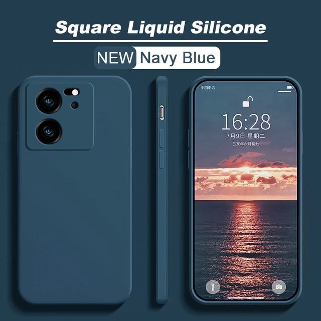 Para xiaomi 13t 13 t pro caso quadrado líquido silicone casos de telefone para xiaomi mi 13t 13 t mi13 mi13t xiaomi13t pro capa traseira macia: Denim / Preto