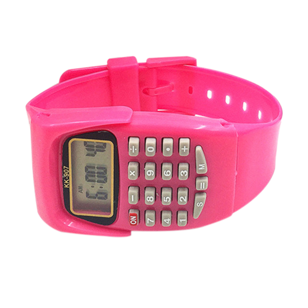 Multifunction Digital Calculator Sports LED Watch Calculating Tool for Children And Durable: Pink