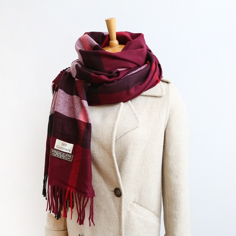 luxus Plaid schals kaschmir schals frauen Winter warm Plaid schal Mantel Frau dicke decken quaste schal: Wein-verrotten