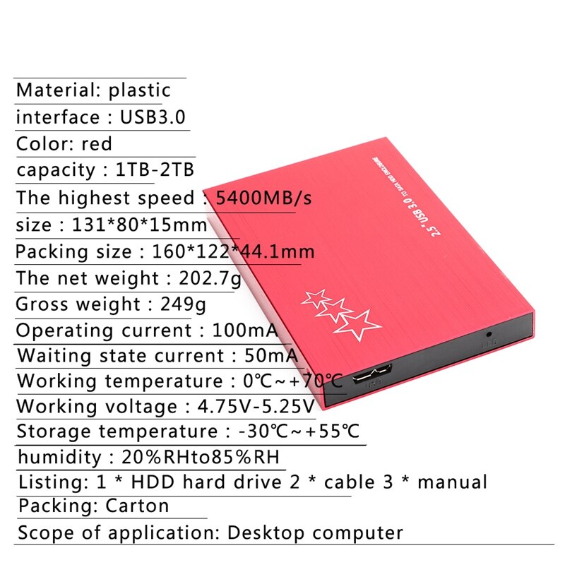 YD10 Mobile Hard Disk USB3.0 External Hard Disk Aluminum Alloy Shell for PS4