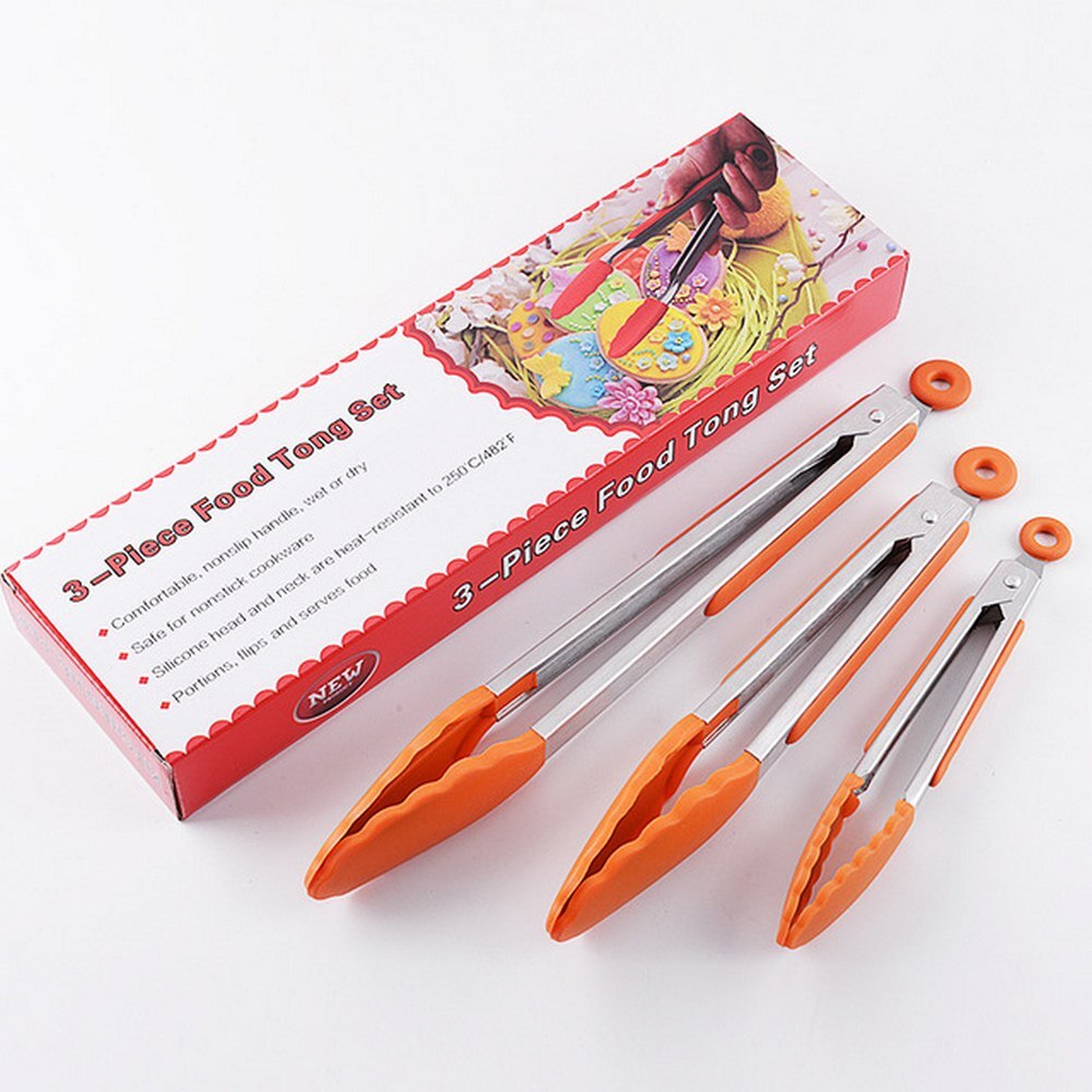 Keukentangen gereedschap roestvrijstalen kooktangen keukentangen siliconen antislipklem bbq saladegereedschap keukenaccessoires: Oranje