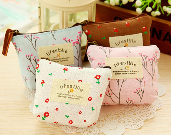 4 cores-doce 10cm aprox. Bolsa de lona floral, mini bolsa de moedas pequena