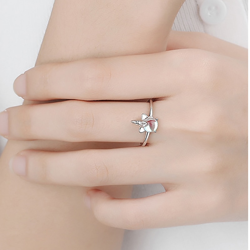 Foxanry 925 sterlina Argento Creativo unicorno Anello di Barretta per Le Donne Nuovo Terndy Strass anelli di Fidanzamento Dei Monili Fatti A Mano
