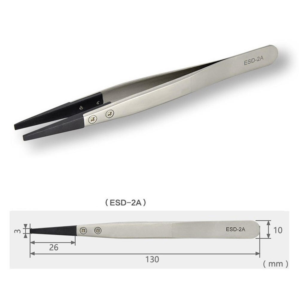 1pcs ESD Anti-Static Tweezers With Replaceable Tips Full Stainless Steel Body Carbon Fiber Conductive Plastic: ESD-2A