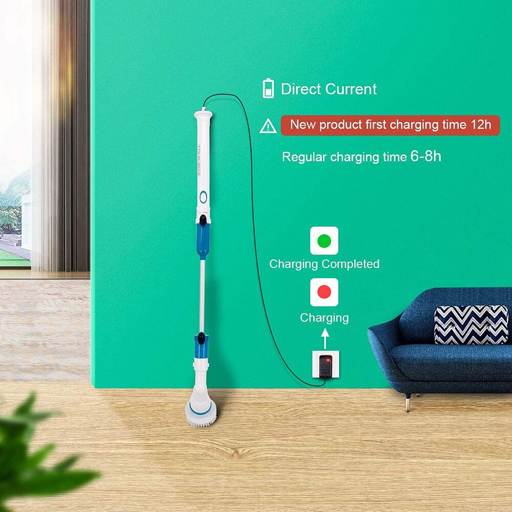 Turbo scrub elektrische reinigingsborstel, verstelbare waterdichte reiniger, draadloos opladen, badkamer, badkuip, keuken, schoonmaakgereedschapset
