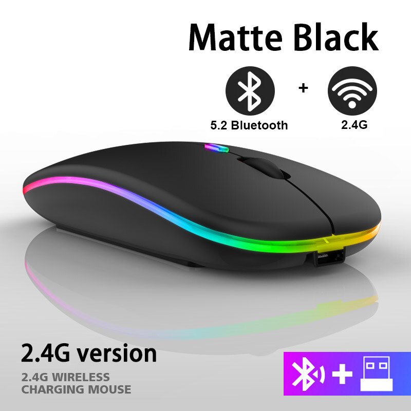Wiederaufladbare kabellose Bluetooth-Maus mit 2,4 GHz USB RGB 1600 DPI Maus für Computer Laptop Tablet PC MacBook Gaming-Maus Gamer: Grau
