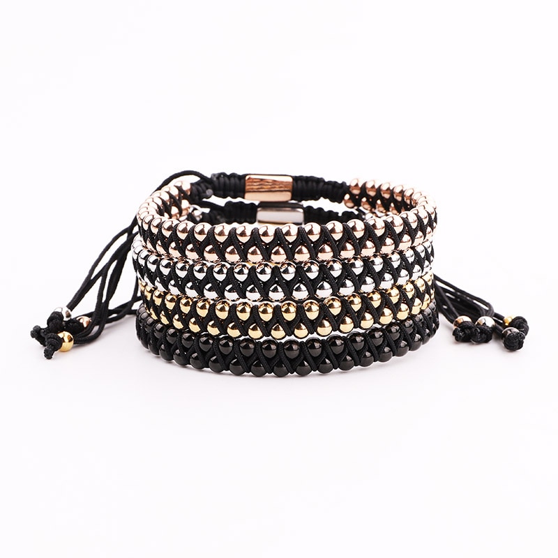 4mm stainless steel beads cute braided macrame bracelet men women jewelry