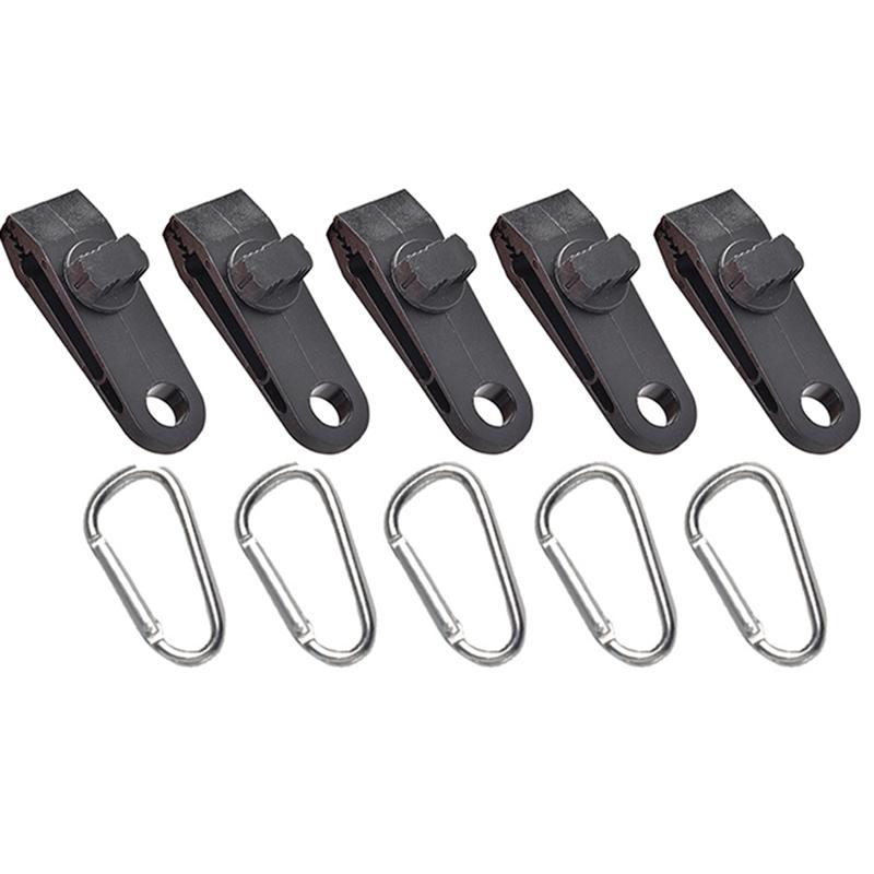 5 set/10pcs Tarp Clips Heavy Duty Windproof Awning Clamp Grip Tent Clips Camping Carabiner Hook Buckle Clip Camping Accessory