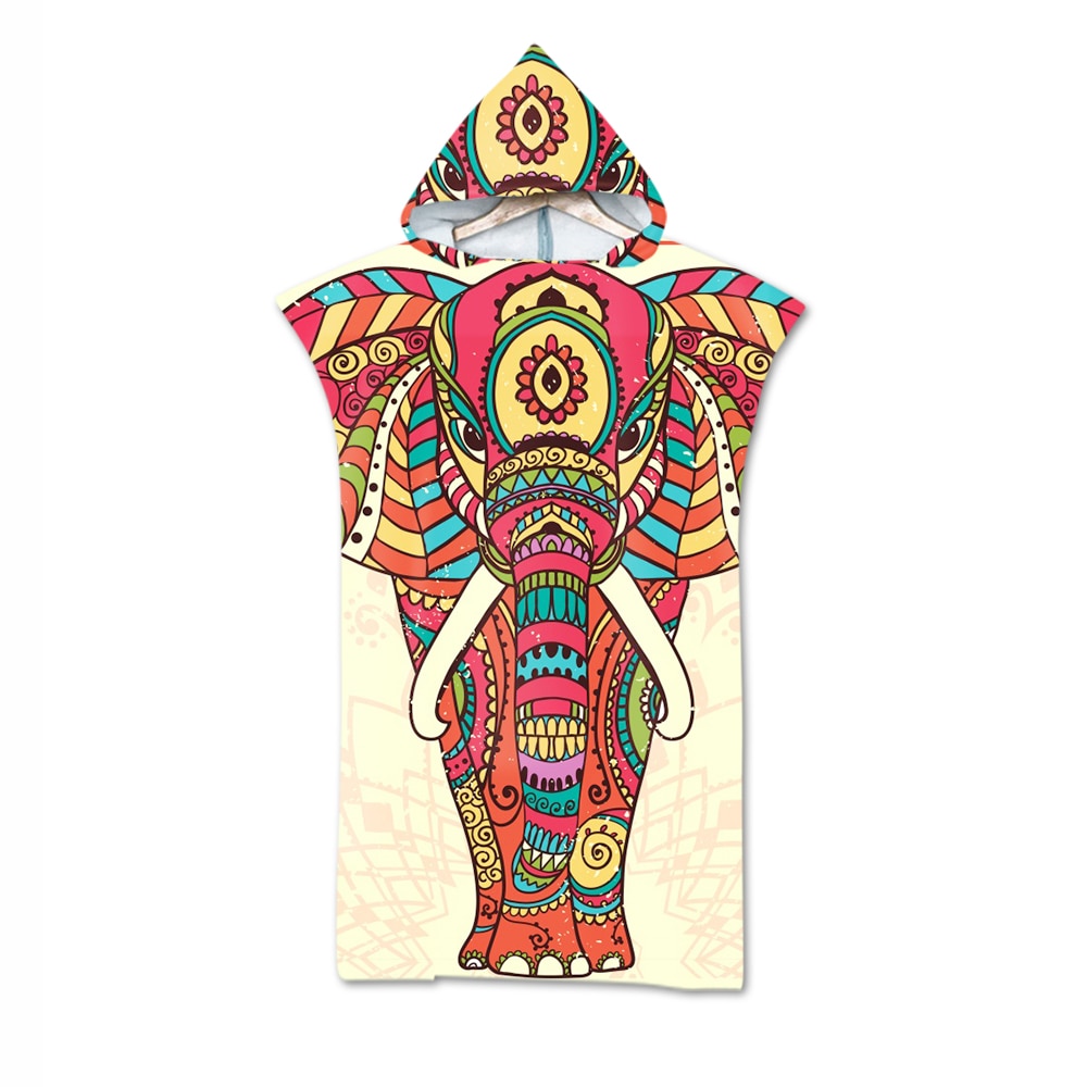 Microfiber Changing Robe Bath Towel Outdoor Hooded Wetsuit Print Elephant Beach Towel Poncho Bathrobe Cloak For Adult Swimming