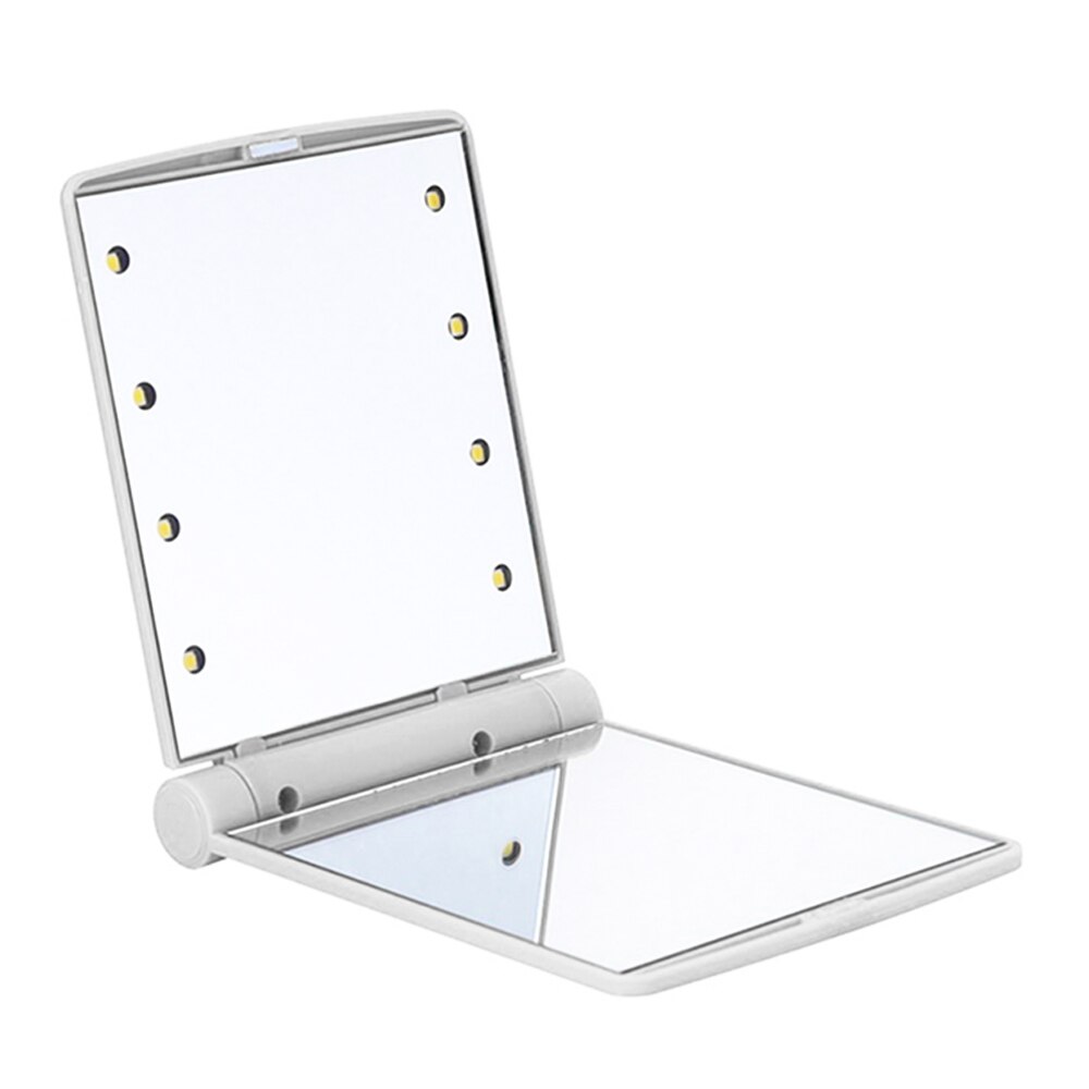 Mini Pocket Spiegel met Licht voor Make-Up Kleine Hand Held Vouw Vrouw Draagbare Reizen Spiegels 8 LED Cosmetische Tool: White