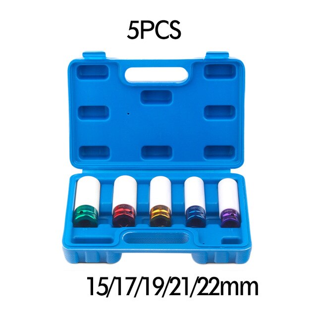Drive Deep Impact Socket Set 1/2 inch Heavy Metric Garage Tool For Wrench Adapter Hand Tool Set: 5PCS Tire Socket