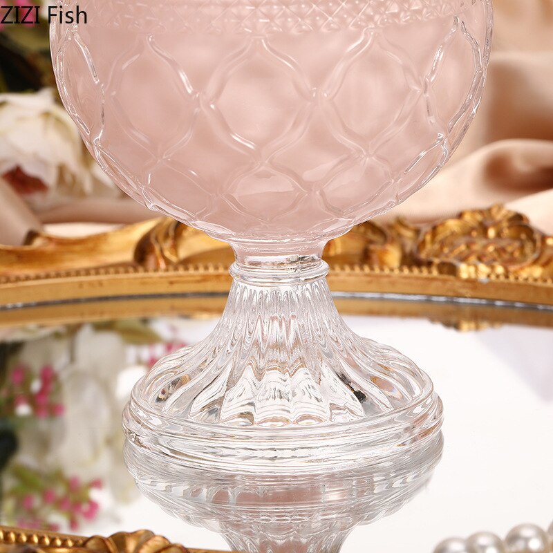Pink Relief Glass Jars and Lids Dressing Table Jewelry Dish Cosmetic Containers Transparent Crystal Storage Jars Candy Pots