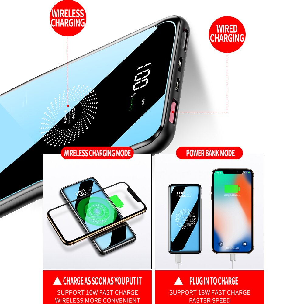Mini banco de potência 20000mah powerbank pd 18w mini batterie externe carregador sem fio power bank carga rápida tipo c