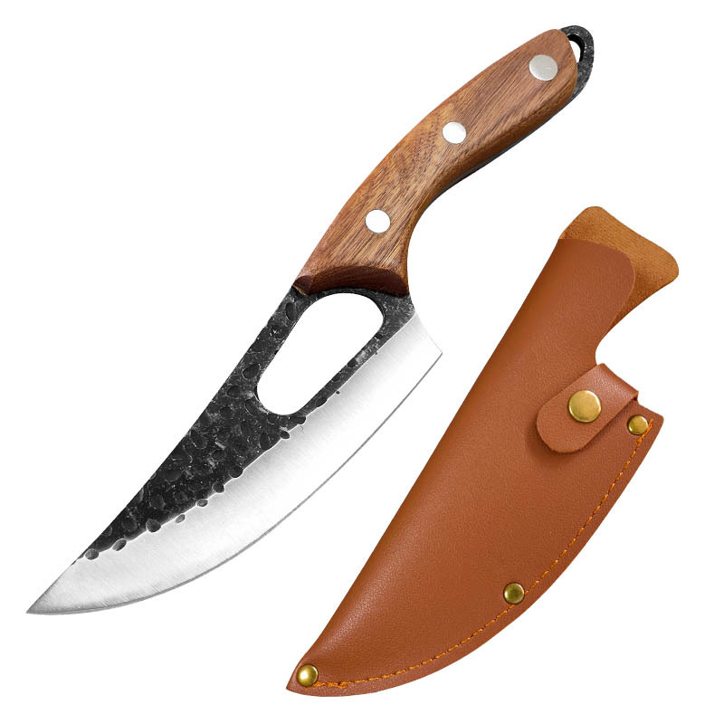 Hand Forged Boning Knife with Sheath Chef Knife Kitchen Knives Sharpener High Carbon Steel Cleaver Knife Multipurpose Knives: knife 1 with sheath