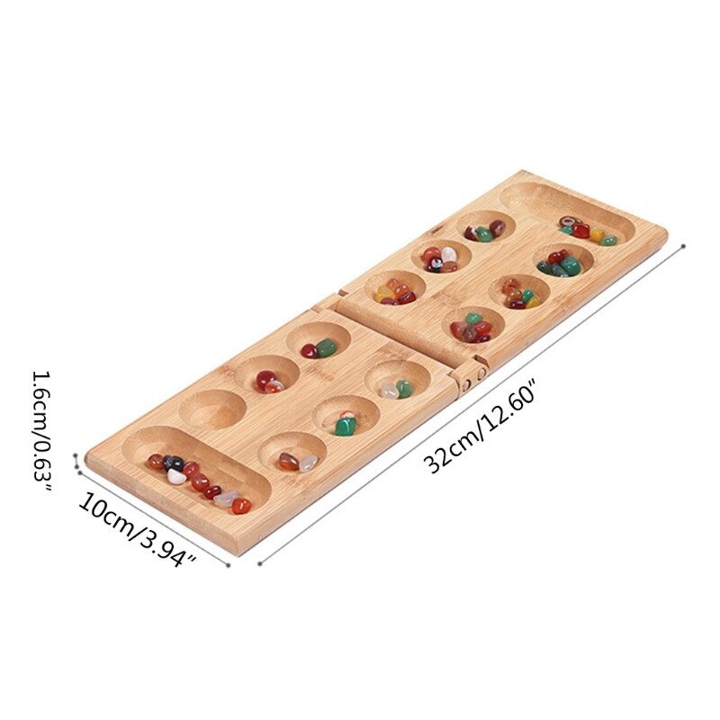 Mancala brettspill med fargerike steiner småstein folde trebrett sjakksett  r9jd