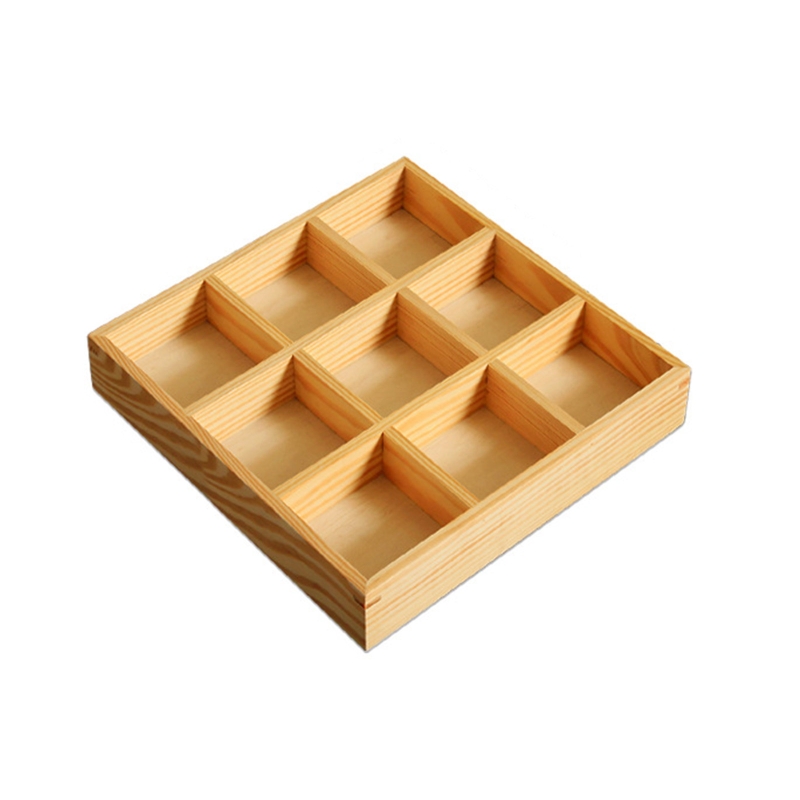 Multi Grid Snack Box Serving Tray Japanese Style Wooden Sushi Plate Candy Dessert Cuisine Storage Container Kitchen Tableware: Nine grids