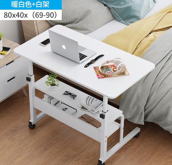 Wooden Laptop Table with Wheels Shelf Storage Height Adjustable Laptop Desk Computer Stand Desk for Sofa Bed Beside: Warm white B