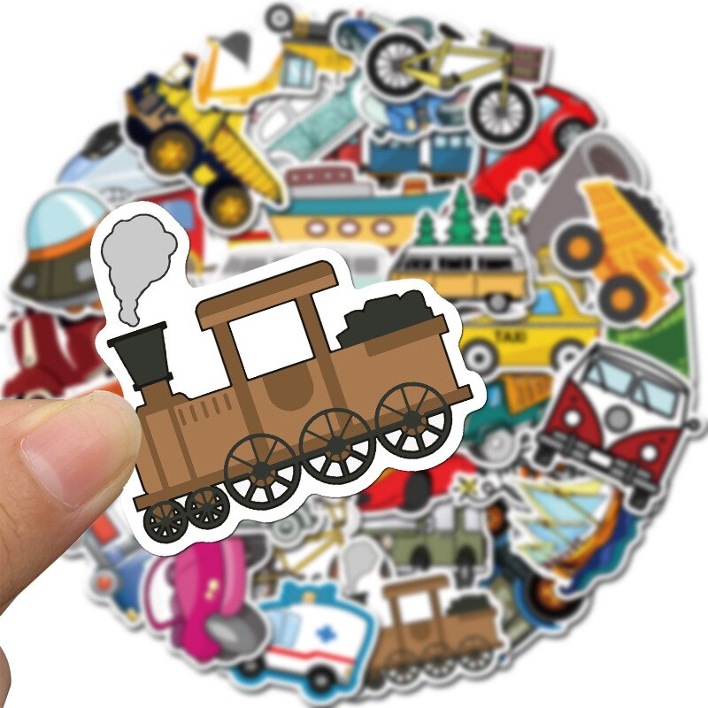 40 Stuks Leuke Cartoon Transport Stickers Zeilen Graafmachine Auto Trein Sticker Voor Helm PS4 Gitaar Laptop Kinderen Speelgoed