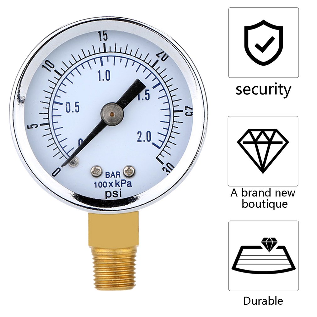 0~30PSI 0~2Bar Air Compressor Gauge 2" Face Side Mount 1/8" NPT Hydraulic Compressed Air Pressure Gauge Tester Measurer