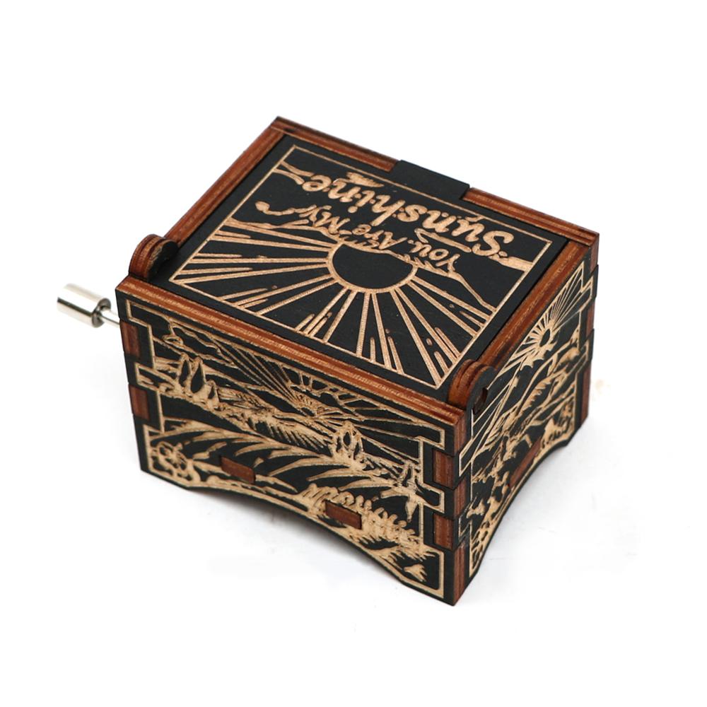 Carved Hand Music Box Wooden Black Music Box You Are My Sunshine To Lover To daughter To husband Birthday Year