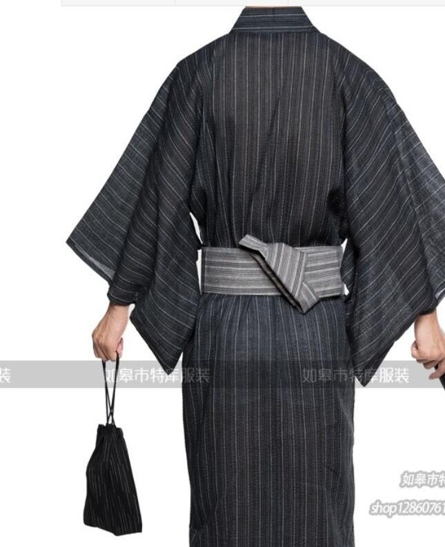 Tradisjonelle japanske menn kule kimono badekåper herre bomullskåpe yukata menn badekåpe kimono nattøy med belte og veske  dh049: 20 / M