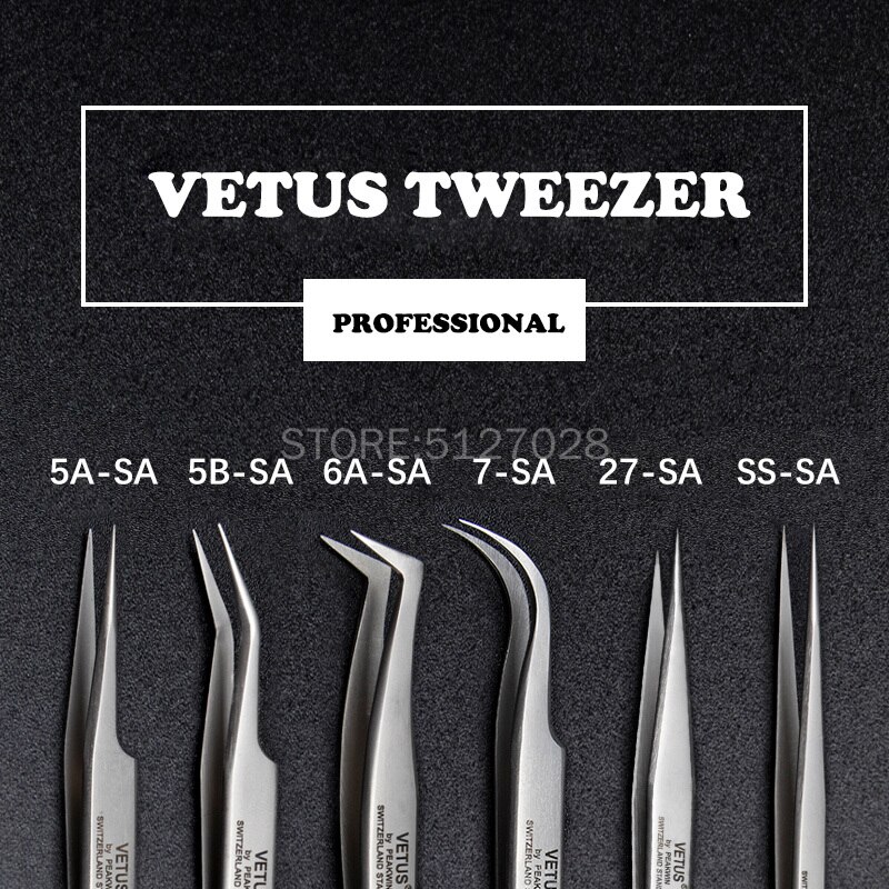 VETUS SA Serie Tweezer Rvs Hyperfijne Hoge Precisie Antimagnetic Anti Zuur Pincet voor Wimper Extension