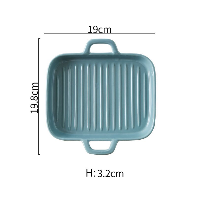 Nordic Solid Rectangle Ceramic Dinner Plate Double Ears Heat Resistant Porcelain Cheese Baking Plate Steak Sushi Fruit Tray: Square Blue