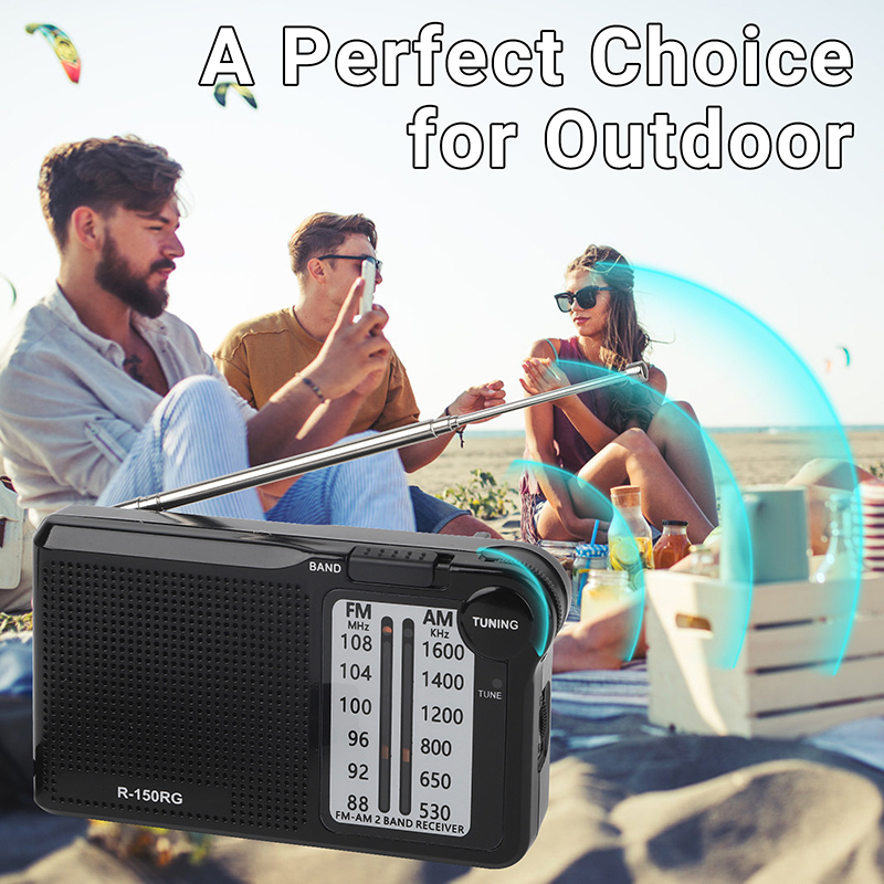 R-150 Portable AM/FM radio with Speaker Headphone Jack 2 AA batteries For Indoor Outdoor and Emergency Use