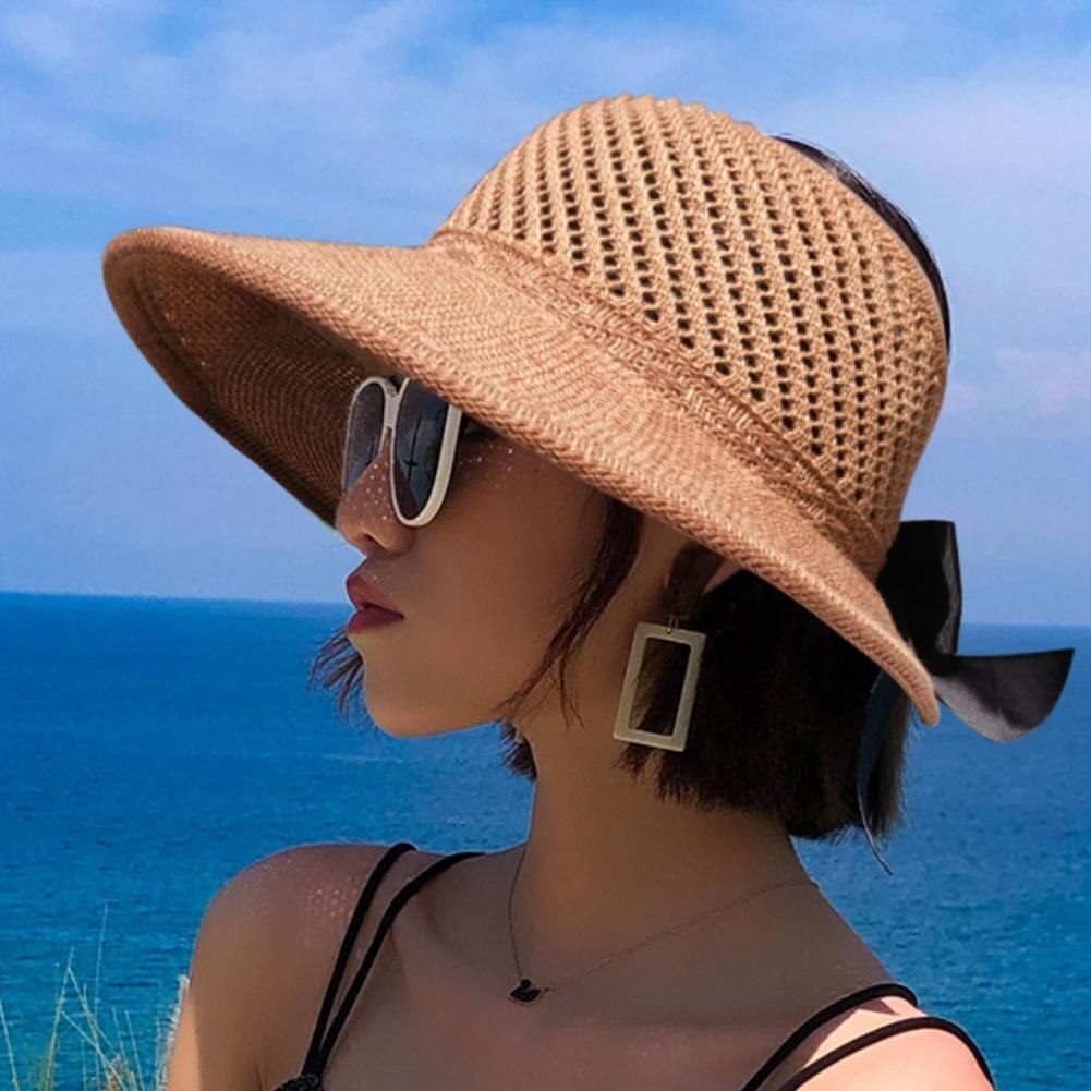 Outdoor Zomer Vrouwelijke Zon Hoeden Grote Rand Klassieke Strik Stro Voor Vrouwen Strand Hoed Casual Mode Uv Cap Opvouwbare Hoed protec P2U8