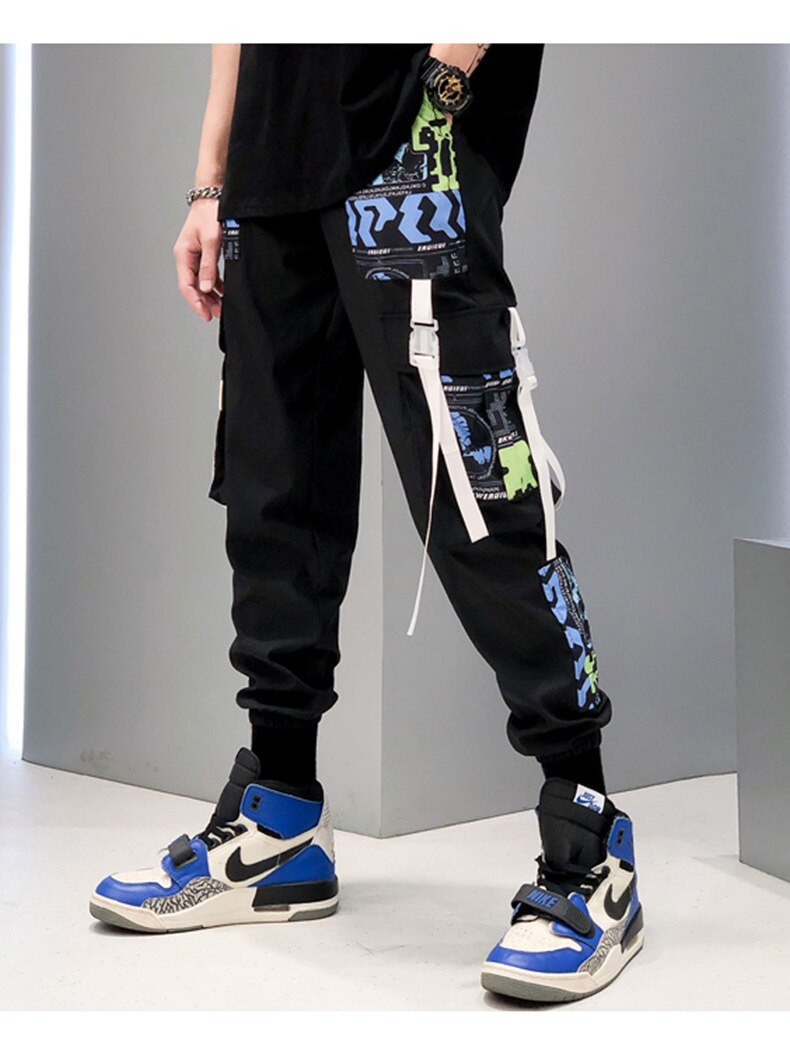 Swag – pantalon Cargo réfléchissant pour homme, Streetwear, Hip Hop, ample, jogging, ruban Graffiti, lin, Techwear,