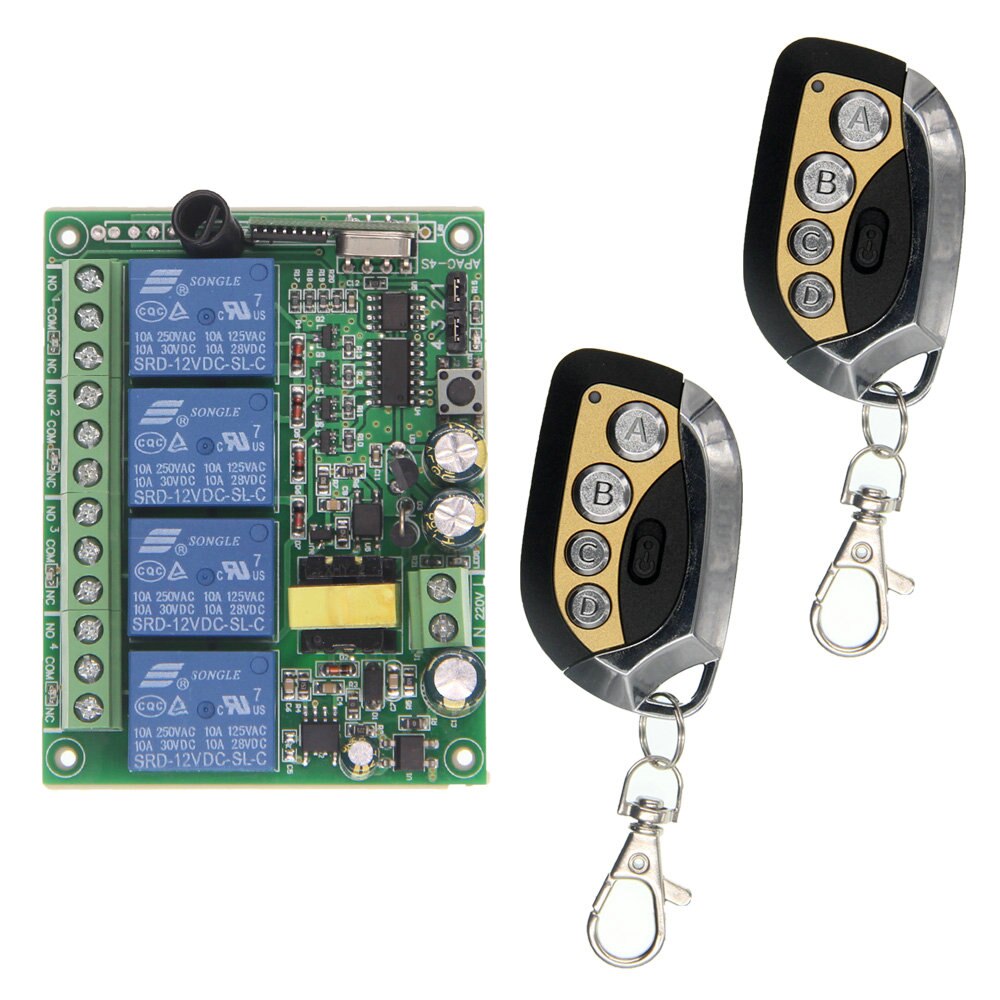 Smart Home AC 220V 4CH 4 CH Wireless Remote Control LED Light Bulb Switch Relay Output Radio Receiver Module and Transmitter: 2 / 433 MHz