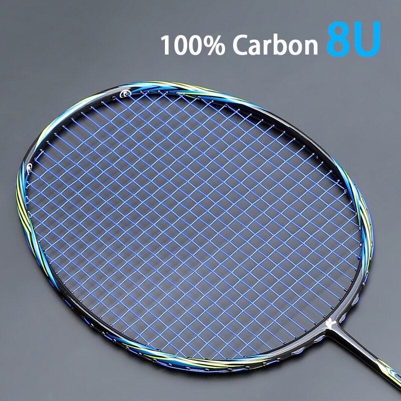 Top Super Licht 8U 62-67G Carbon Fiber Strung Badminton Rackets Offensive Type Racket Gratis Strings Zakken sport Racket: Blauw