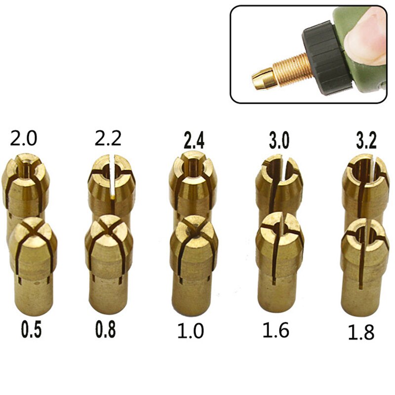 10Pcs Mini Drill Chuck Adapter 0.5mm-3.2mm for Dremel Mini Drill Chuck Micro Collet Brass For Power Rotary Tools Chuck Adapter