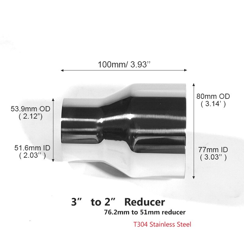 3 Inch ID to 2.03 Inch OD Stainless Steel Flared Car SUV Exhaust Reducer Connector Pipe