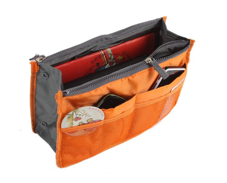 Ladies Organizer Bag Multi Functional Cosmetic Storage Handbag Bags Women Travel Makeup Insert Purse: Orange