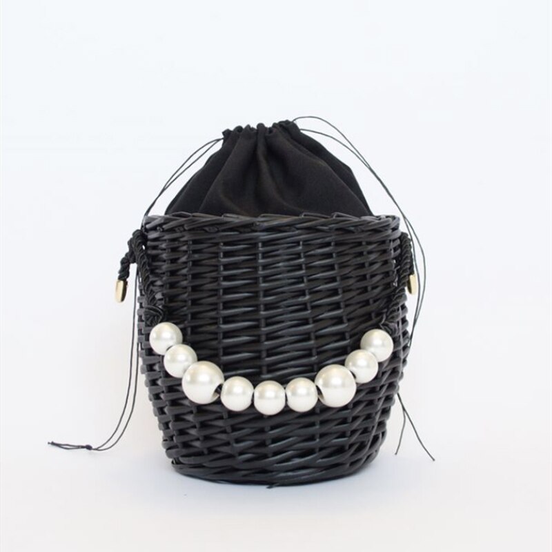 Pärlformad bärbar vävd halmväska rottingpärla liten fräsch strand bucket bag ins tide style grönsakskorg handväska