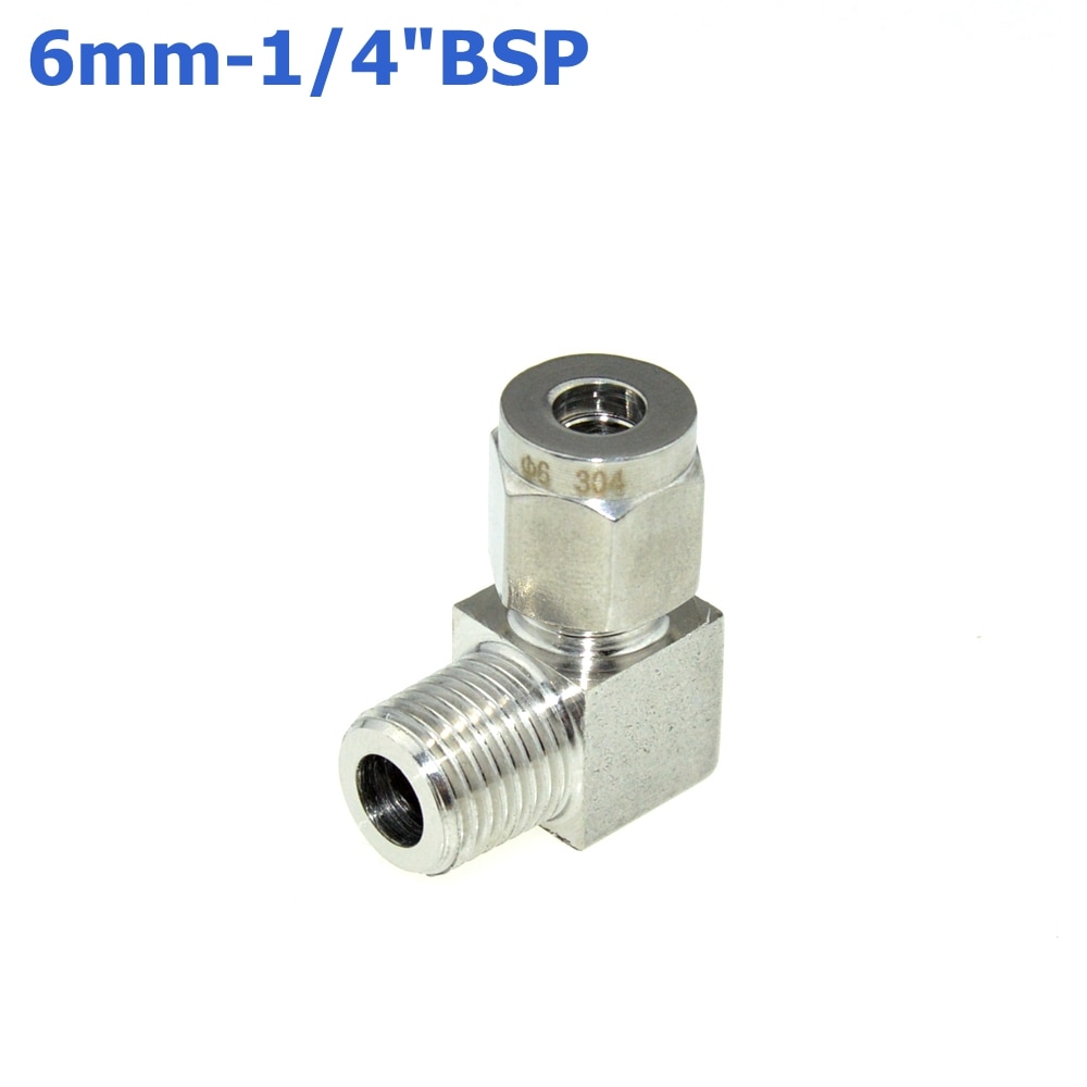 2Pcs 1/4" BSPT Male Thread x 6MM Double Ferrule Tube Compression Elbow Fitting Male Thread Connector PT Stainless Steel 304